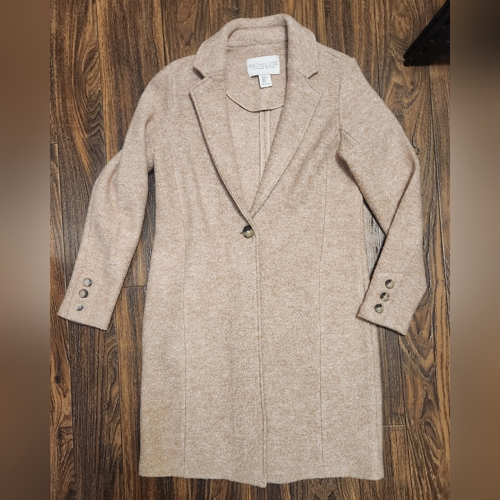 Rachel Zoe Beige Wool Blend Tan Long Coat SZ XS EUC